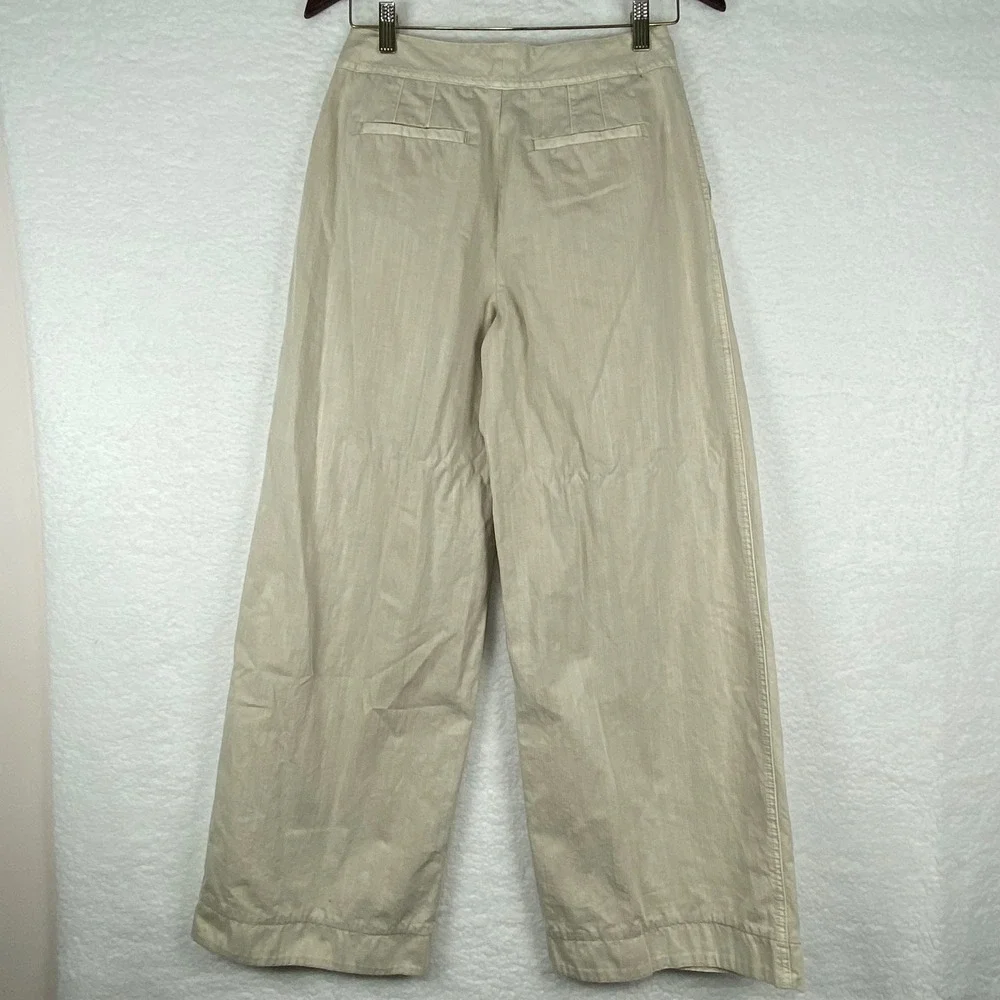 Free People Women's 2 Beige Herringbone Wide Leg‎ Pleated Trousers High Rise